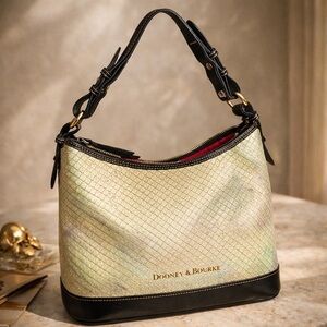 Dooney Bourke Beige Snakeskin Embossed Leather Y2K Shoulder Hobo Bag